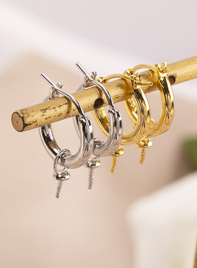 铜镀18K金电镀保色圆环珍珠耳钉银针空托DIY配饰配件气质简约送礼