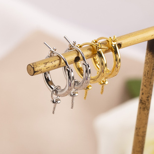 铜镀18K金电镀保色圆环珍珠耳钉银针空托DIY配饰配件气质简约送礼