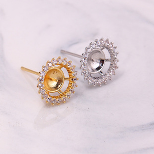 DIY珍珠饰品配件 花型国产18K包金铜镀金耳钉空托  气质女