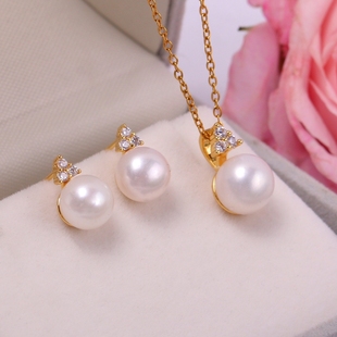 国产铜14K包金 锆石珍珠吊坠配饰 DIY配件耳钉套装S925银针饰品女