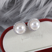 DIY珍珠配件 高级感 铜镀金S925银针太阳花微镶锆石珍珠耳钉耳饰