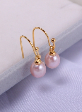 铜镀18K金 珍珠耳钩耳环 简约小巧饰品耳饰空托DIY配件饰品