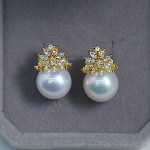 DIY配件S925纯银戴妃同款法式冰雪皇冠珍珠小众耳钉耳饰空托新款