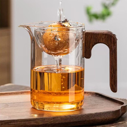 高硼硅玻璃逍遥杯小青柑专用泡茶杯木把公道杯加厚茶漏旋转分茶器