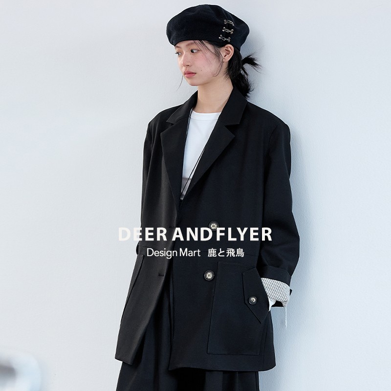 双色宽松简约大口袋西服外套