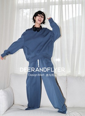 鹿与飞鸟“合拍满格”棉柔莱赛尔两色卫衣阔腿裤套装6964/6965