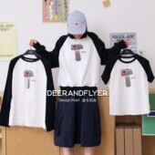 T恤7345 雪花纹蘑菇印花拼色插肩袖 鹿与飞鸟「蘑古力」情侣款