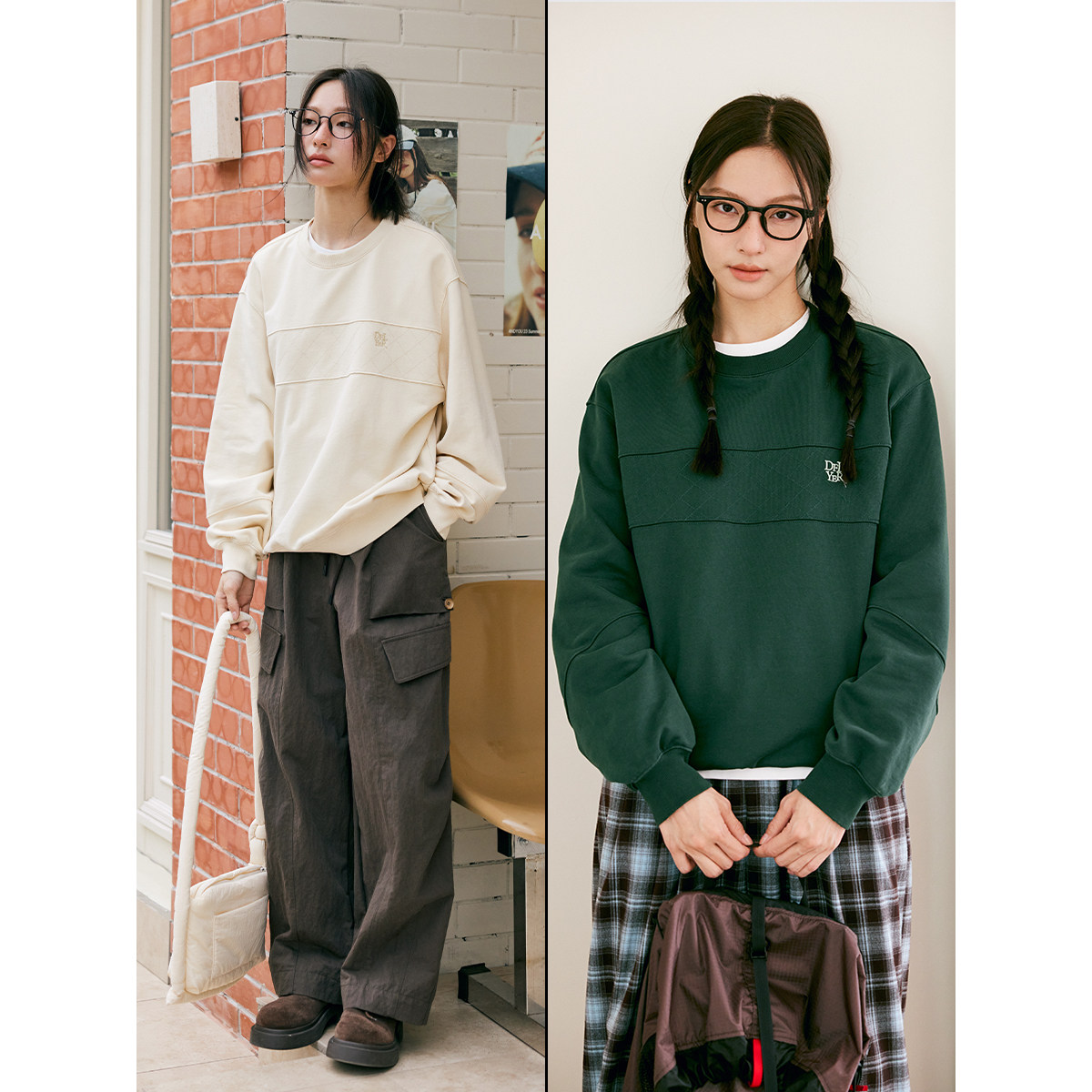 鹿与飞鸟“网球少女”重磅纯棉运动菱格刺绣卫衣6185
