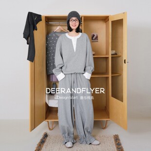 两件套7385 鹿与飞鸟「懒人舒适区」灰色休闲假两件卫衣 灯笼裤