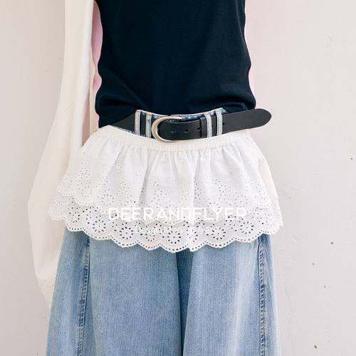 100棉定位刺绣叠搭A摆屁帘半身裙