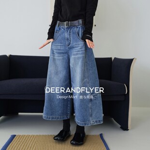 7363 风显瘦八分阔腿牛仔裤 鹿与飞鸟「八分酷盖裤 」baggy中性工装