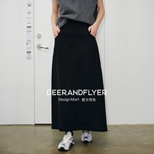 鹿与飞鸟“chic nerd”复合TR秋冬休闲显瘦遮肉黑色系A字半裙6994
