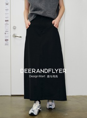 鹿与飞鸟“chic nerd”复合TR秋冬休闲显瘦遮肉黑色系A字半裙6994