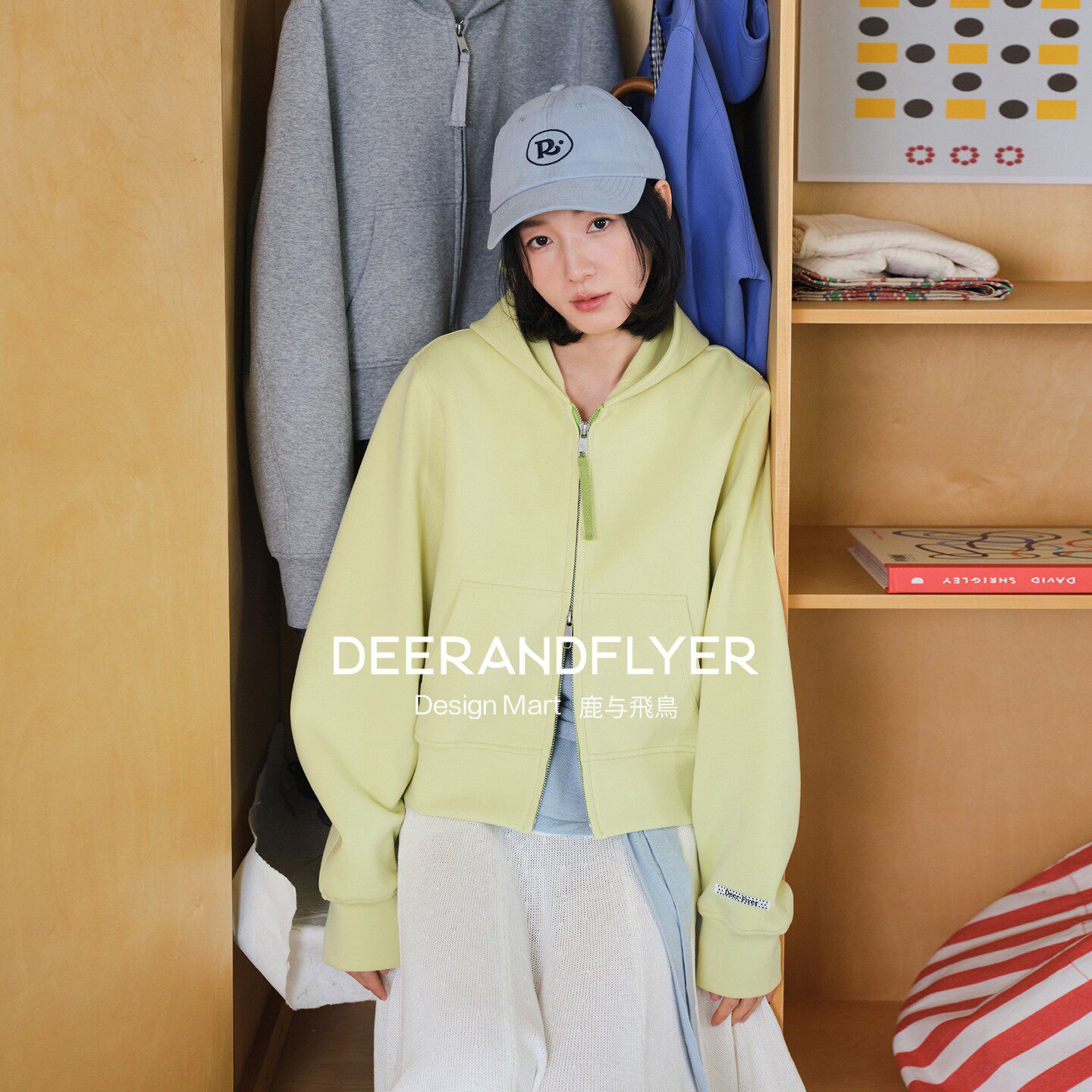 鹿与飞鸟「Clean系列」布丁卫衣 太空棉短款连帽卫衣拉链外套7309