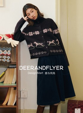 鹿与飞鸟“日杂笔记”100棉高腰后松紧贴袋A廓两色灯芯绒半裙7318