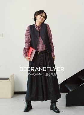 鹿与飞鸟“丹宁工坊”棉牛仔短廓马甲背心/排扣裙裤套装6951/6947
