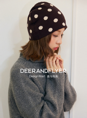 鹿与飞鸟“波点雪球”秋冬弹力针织复古波点保暖毛织包头帽7329