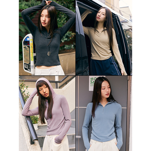 6305夂 低饱和四色连帽T恤绒感加厚保暖打底衫 鹿与飞鸟 下班时间