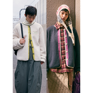 鹿与飞鸟两面穿 仿羊羔毛双色撞色包边保暖外套6340