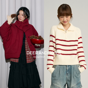 鹿与飞鸟鸭绒羽绒服/多色条纹高领毛衣
