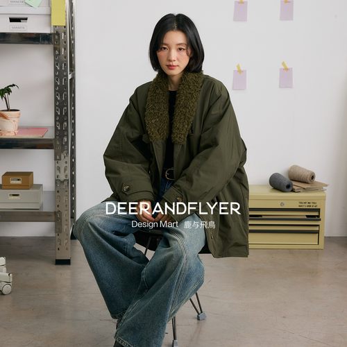 翻毛领绗棉中长款保暖棉服外套