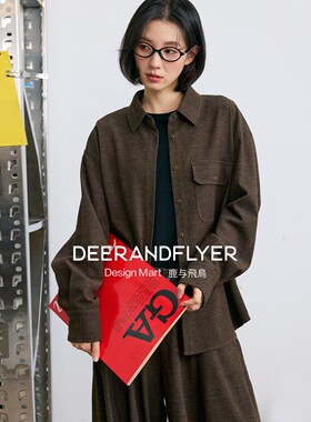 鹿与飞鸟“牛仔橡木”休闲日系保暖厚实两色叠穿宽松翻领衬衫7208