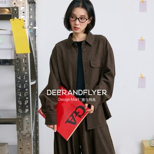 7208 休闲日系保暖厚实两色叠穿宽松翻领衬衫 鹿与飞鸟 牛仔橡木