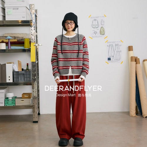 鹿与飞鸟含莱赛尔&绵羊毛微弯刀形三色休闲卫裤/两色毛衣针织开衫