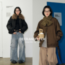 混棉竹节纹牛仔裤 鹿与飞鸟双面穿可拆毛领棉服 带围巾双面穿外套