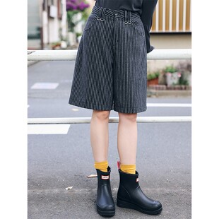 中性条纹毛呢直筒五分裤 第一条短裤 5556 秋冬 秋冬直降