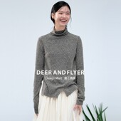 鹿与飞鸟 双色不规则高领针织上衣6371 甘松铃兰 Sea Cabin