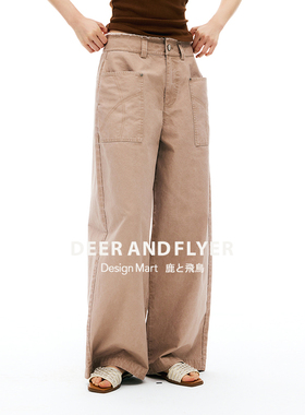 鹿与飞鸟“日落码头”机能风水洗褪色口袋直筒休闲裤6578/6579爿