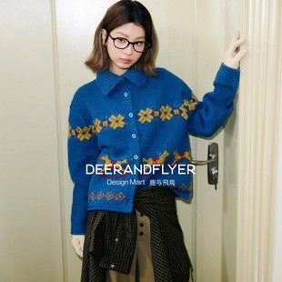 7290 马年木马提花翻领毛衣新年开衫 鹿与飞鸟 horse连连