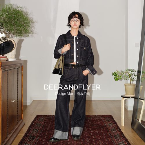 原牛短款牛仔外套直筒牛仔裤套装