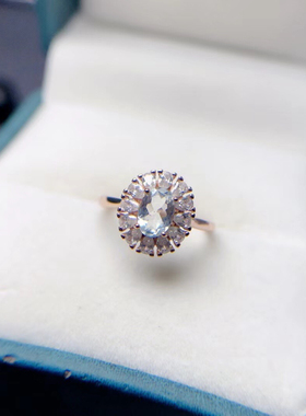 天然海蓝宝戒指925纯银镶嵌宝石活口可调节指环女