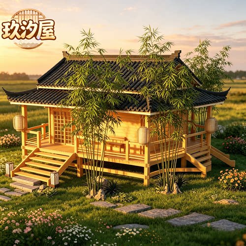 唐宋风中式榫卯庭院园林禅房木屋