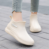 厨房耐磨软底防水鞋 外穿防滑工作胶鞋 女 日系短筒加绒雨鞋 雨靴女款