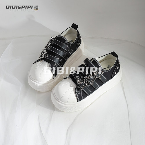 时尚新款鞋子女鞋厚底增高小白鞋2026春季休闲舒适百搭小众魔术贴