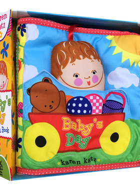 布书触摸书 Baby's Day Rag Cloth Book 英文原版宝宝学习玩乐亲子互动游戏书籍 Karen Katz 卡伦卡茨 进口英语书