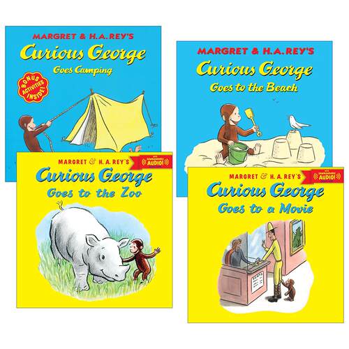 英文原版 Curious George 好奇猴乔治去露营/去电影院/去沙滩/去动物园4册 英文版 进口英语原版书籍