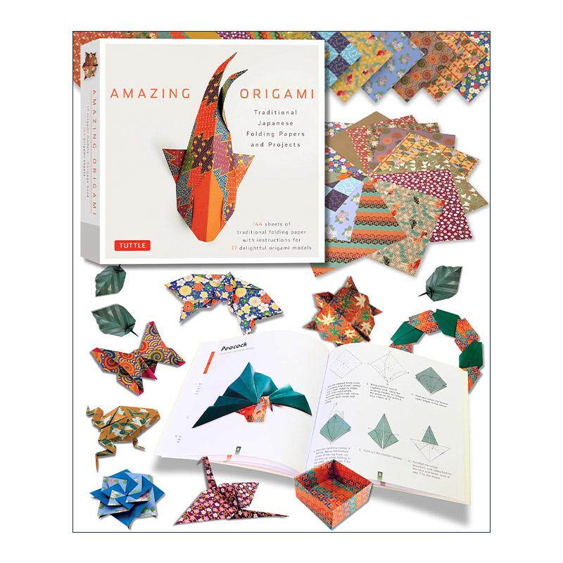 英文原版 Amazing Origami Kit 神奇折纸工具包 日本传统图案设计 双面折纸 英文版 进口英语原版书籍