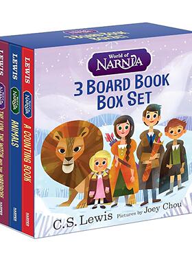英文原版 World of Narnia 3 Board Book Box Set 纳尼亚的世界 3册纸板书盒装 含狮子女巫和衣柜 动物 数数 进口英语原版书籍