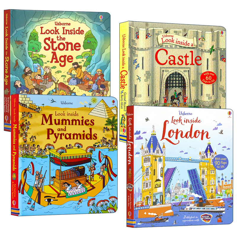 英文原版 Usborne Look Inside 看里面之人文历史科普系列4册 儿童英语启蒙读物 纸板翻翻书 英文版 进口原版书籍
