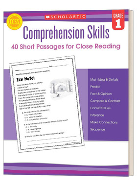 学乐阅读理解技巧1年级 Comprehension Skills 40 Short Passages for Close Reading Grade1 英文原版小学教辅 进口英语书籍
