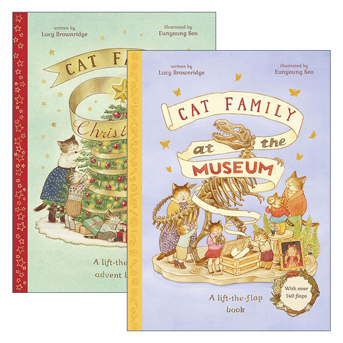 英文原版 Cat Family 猫猫家族2册 翻翻书 儿童精装绘本 博物馆游记/圣诞节假期 英文版 进口英语原版书籍