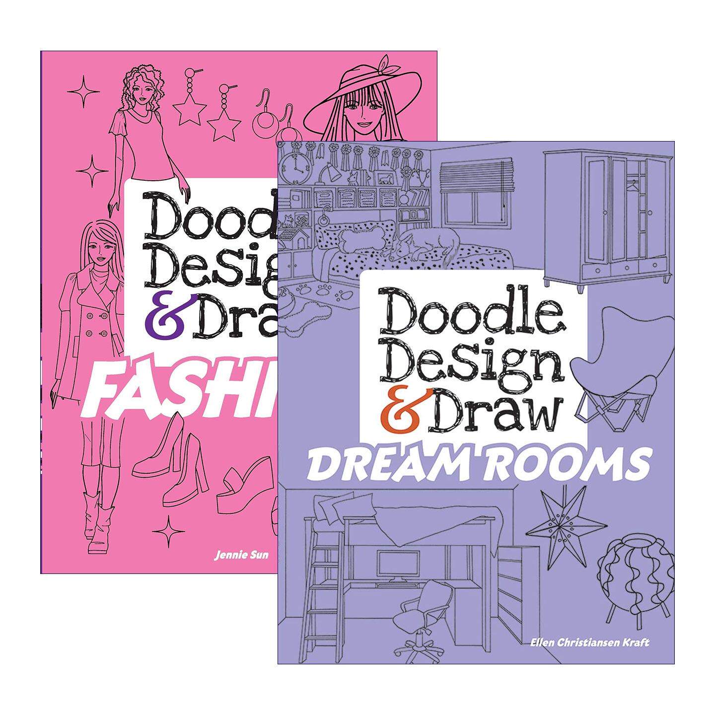 英文原版 Doodle Design & Draw 涂鸦设计和绘制系列2册 涂色填色书 英文版 进口英语原版书籍