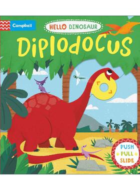 英文原版 Hello Dinosaur Diplodocus 你好梁龙 儿童科普百科STEM启蒙 机关操作纸板书 英文版 进口英语原版书籍
