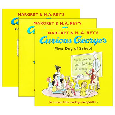 英文原版 Curious George 好奇猴乔治3册 儿童趣味图画故事绘本 赶火车 去巧克力工厂 上学的第一天 英文版 进口英语原版书籍