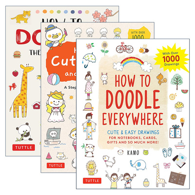 英文原版 How to Doodle系列3册 儿童可爱卡通绘画技巧指南 Kamo 如何涂鸦/到处涂鸦/绘制可爱的涂鸦和插图 英文版 进口原版书籍