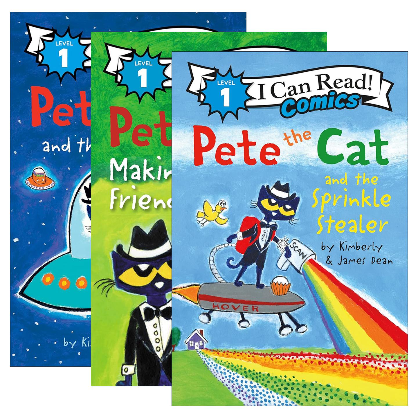 英文原版 Pete the Cat 皮特猫系列3册 I Can Read Comics Level 1分级阅读儿童漫画 结交新朋友 洒水小偷 英文版 进口原版书籍